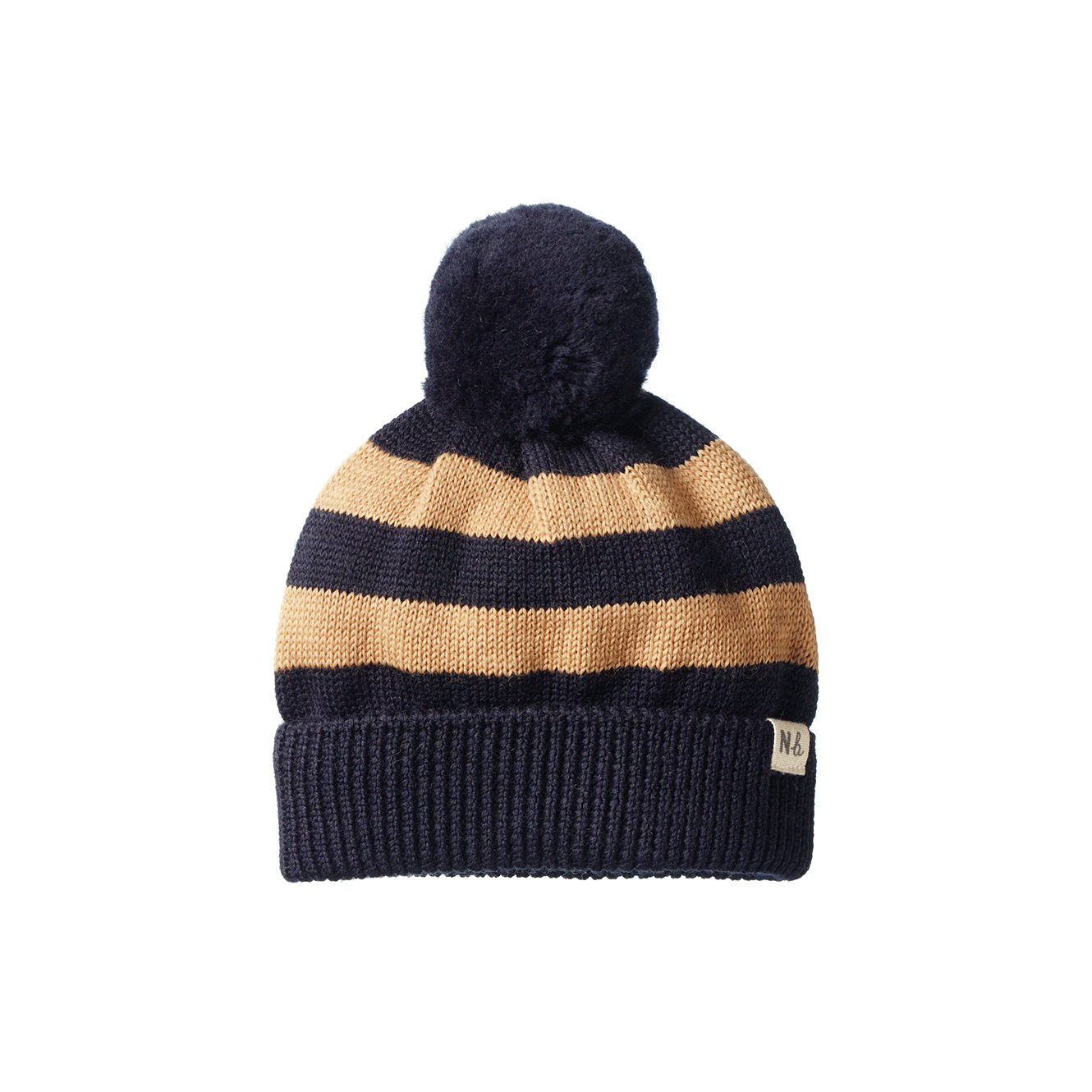 ALPINE POM POM BEANIE | Navy/Caramel Stripe-Web-front