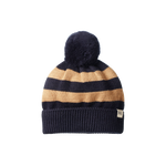 ALPINE POM POM BEANIE | Navy/Caramel Stripe-Web-front