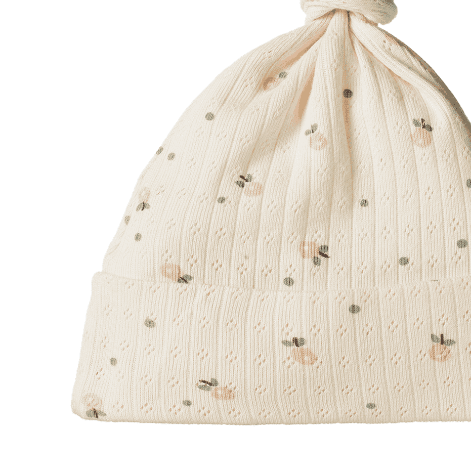 KNOTTED BEANIE POINTELLE | Posey Blossom Print-Web-hover