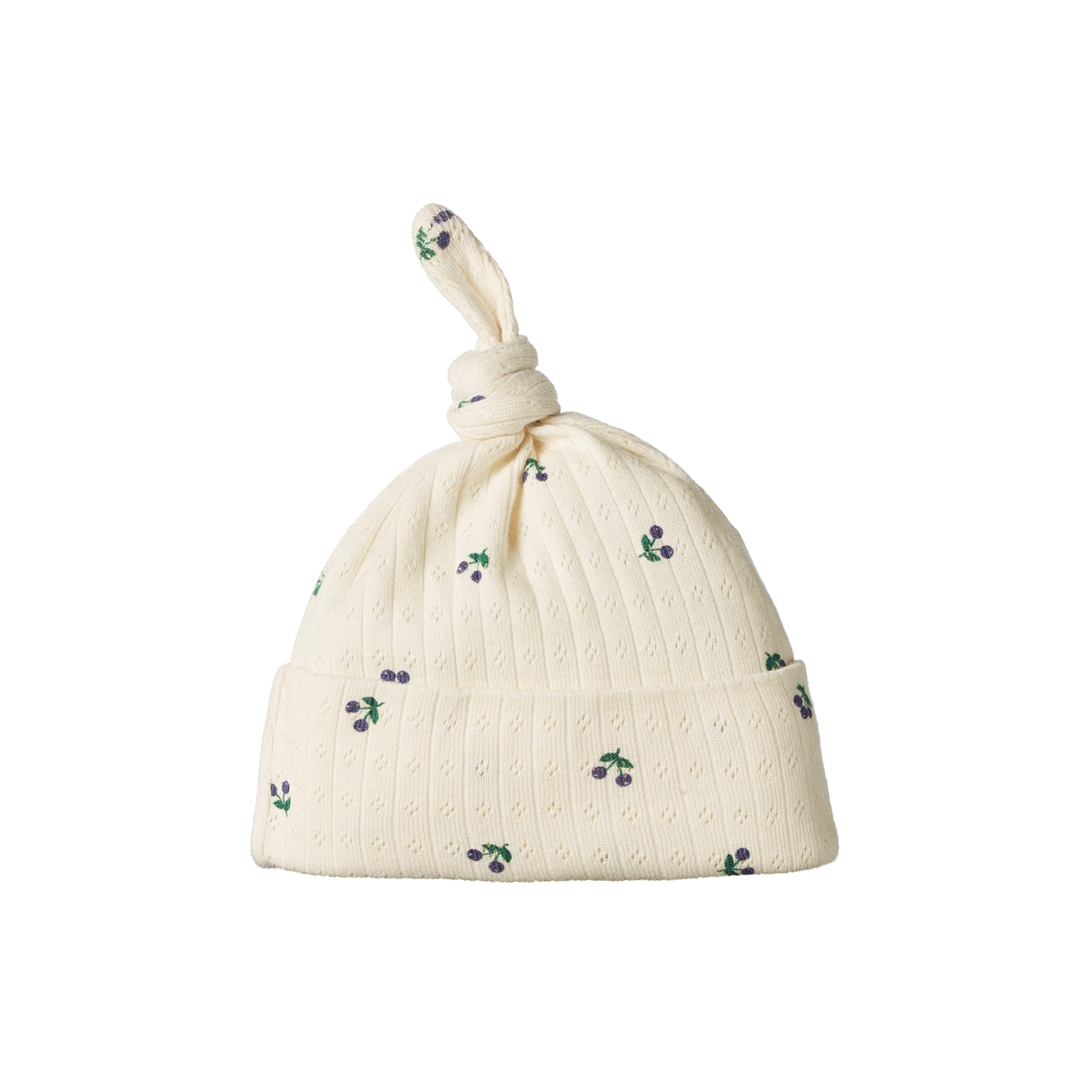 KNOTTED BEANIE POINTELLE | Winter Berry Print-Web-front